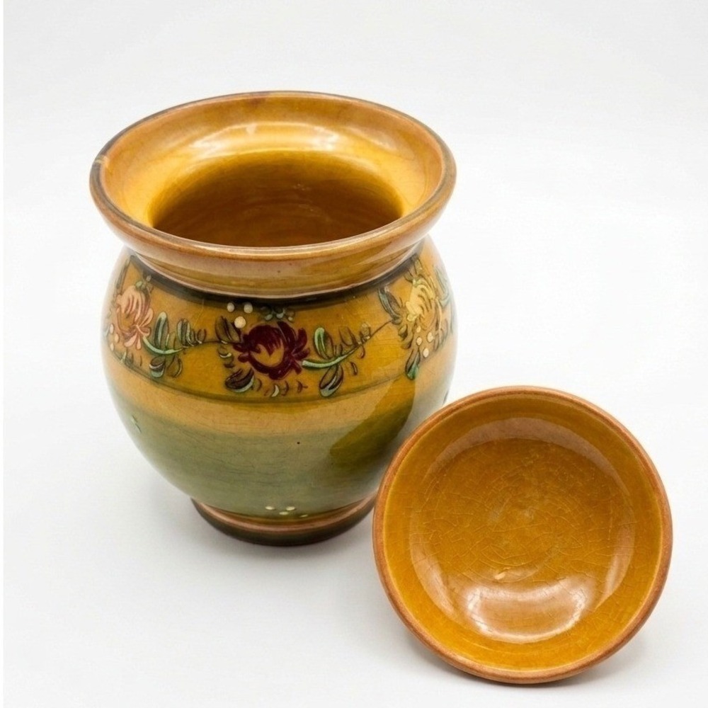 Veronique Pichon Uzes French Art Pottery Lidded Confit Jar Floral 7x5 Vintage - Picture 2 of 4
